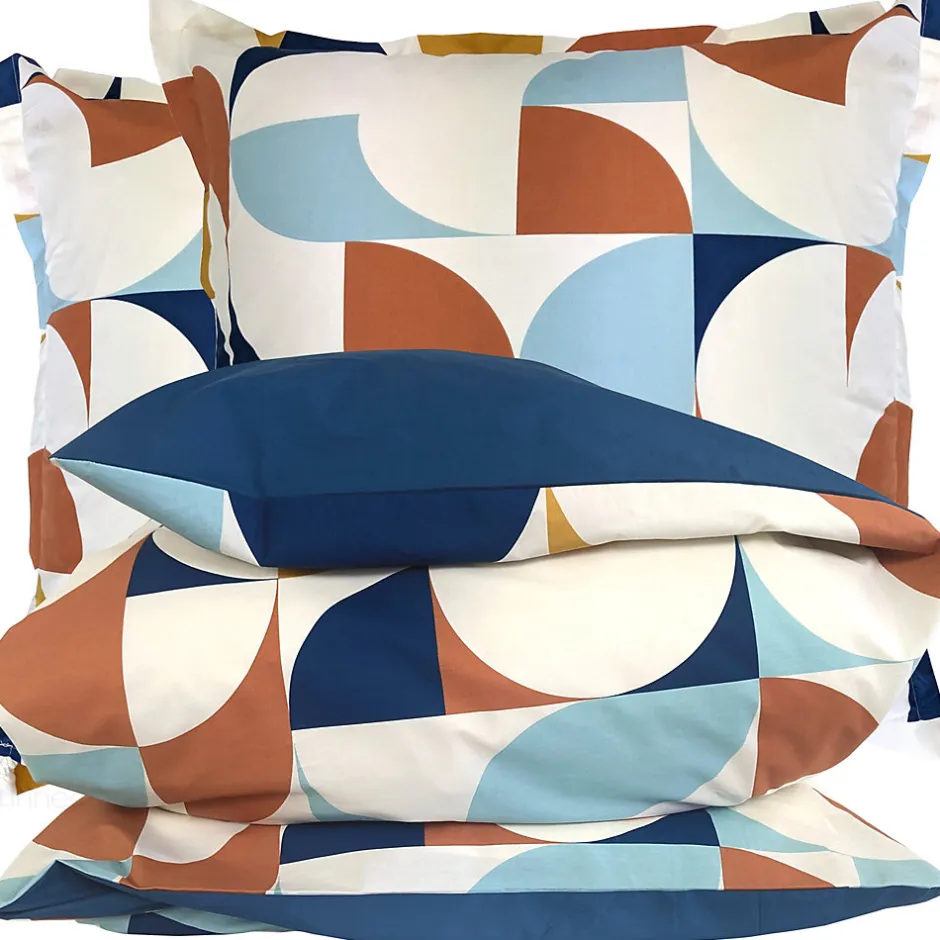 Linnea Parure 240x220 cm 65x65 cm percale MODULO bleu cobalt 3 pièces