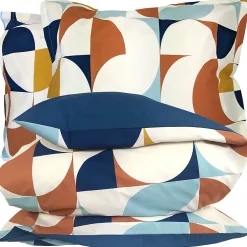 Linnea Parure 300x240 cm 50x70 cm percale MODULO bleu cobalt 3 pièces