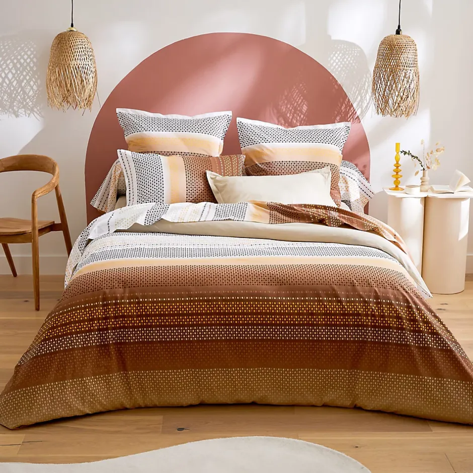 Linnea Parure 140x200 cm 50x70 coton NIAGARA marron Châtaigne 2 pièces Outlet