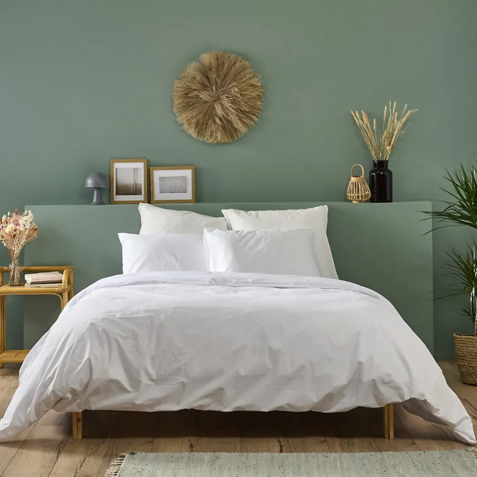 Bleu Calin Parure 240x260cm 2 personnes PERCALE - Blanc