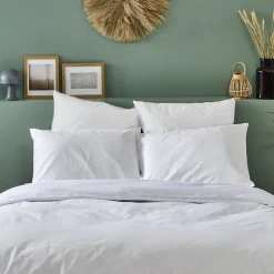 Bleu Calin Parure 240x260cm 2 personnes PERCALE - Blanc