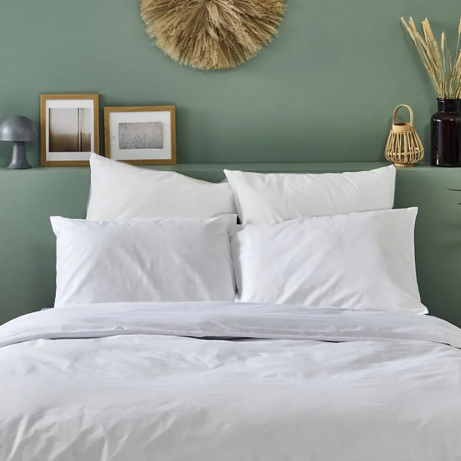 Bleu Calin Parure 240x260cm 2 personnes PERCALE - Blanc