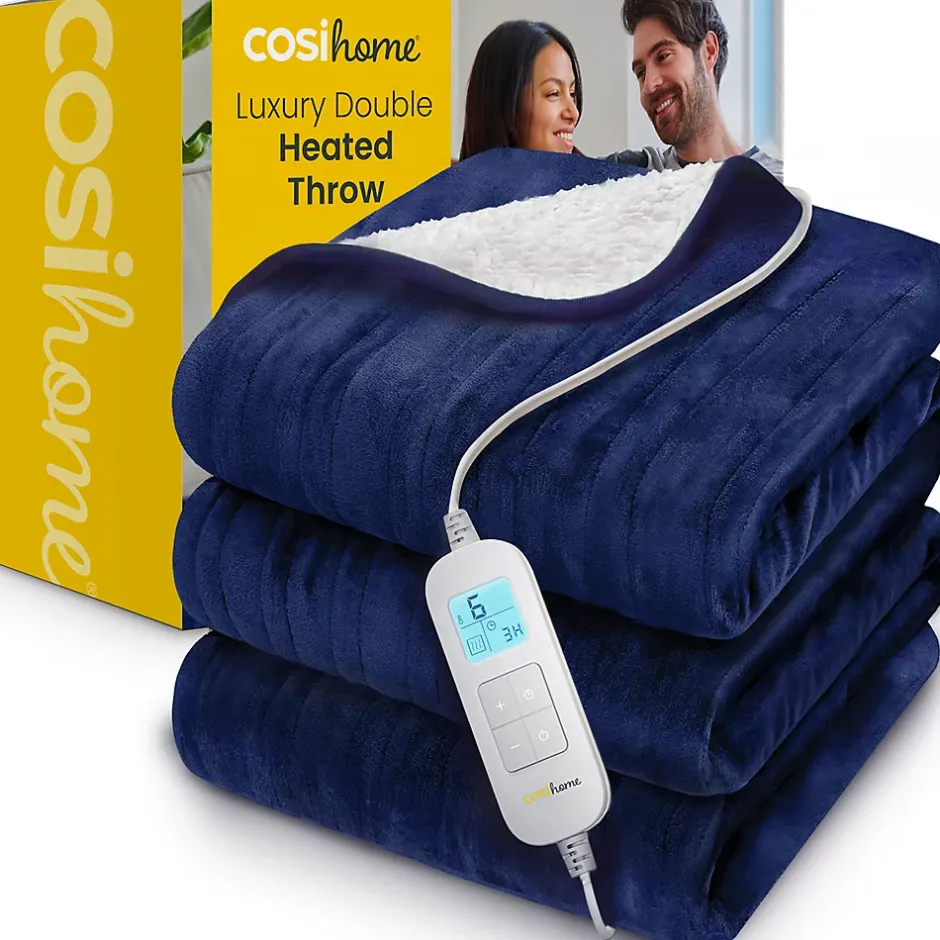 Cosi Home Plaid Chauffant Électrique Double En Polaire & Sherpa - Bleu Marine Online