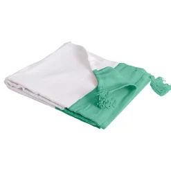 Sacasa Plaid coton vert et blanc avec pompons 180x220cm SLAVIA - Hot