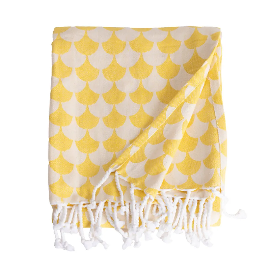 Sacasa Plaid jaune et blanc avec franges 130x170cm DROP -