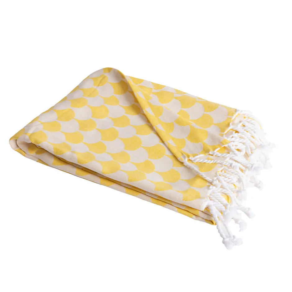 Sacasa Plaid jaune et blanc avec franges 130x170cm DROP -