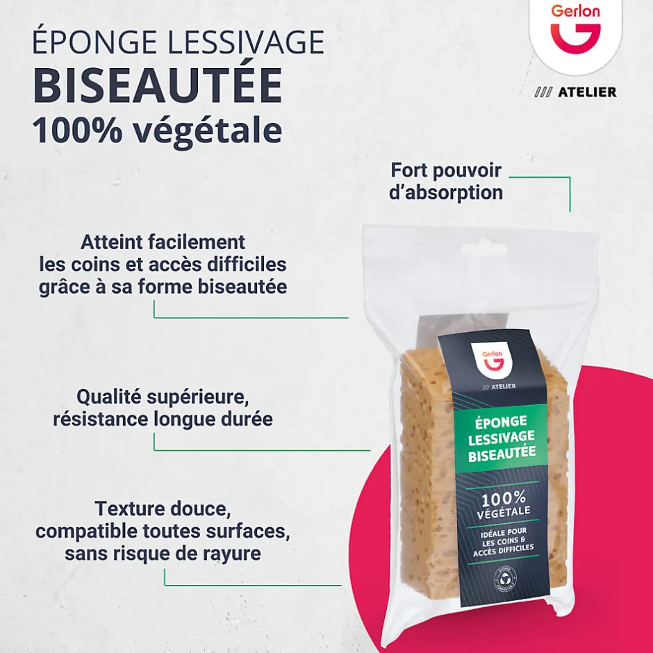 Éponge biseautée gros travaux lessivage murs et plafonds, décollage papier peint Gerlon