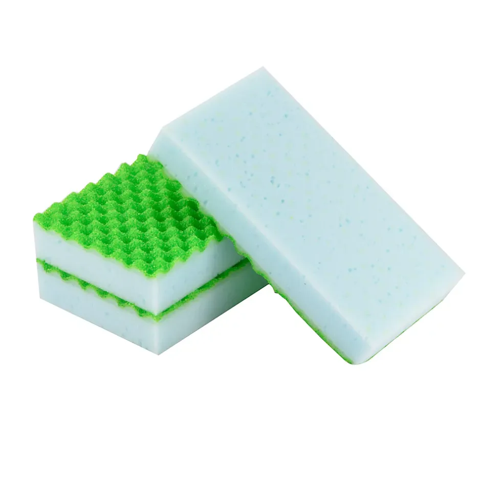 Éponge synthétique abrasive L.11 x l.6,5 x 2,4 cm blanc et vert vendue par 3 pièces Clearance