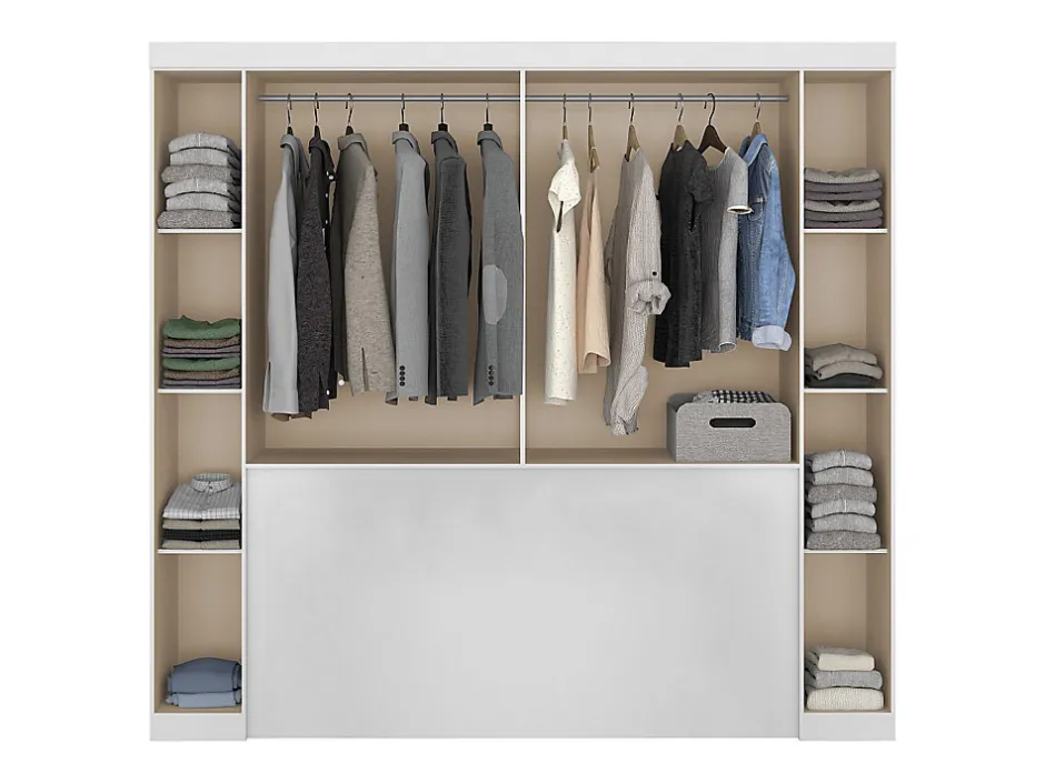Vente-unique Pont de lit - 6 portes - Avec armoires et rangements - L216,5 cm - Blanc - ANTERO