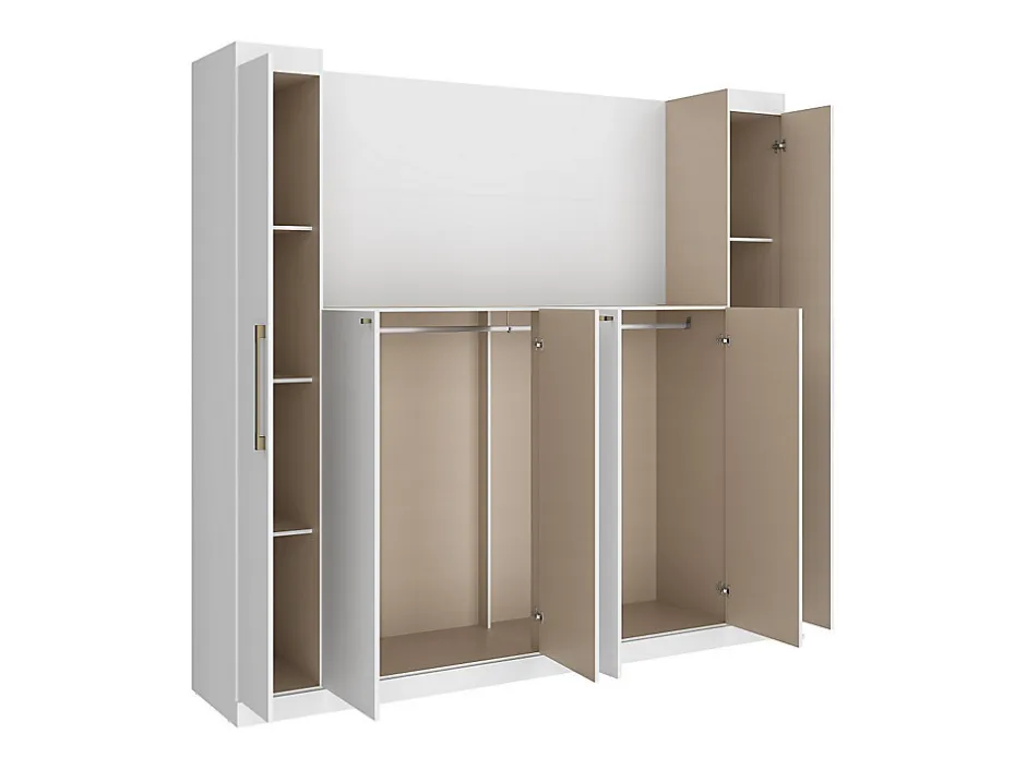 Vente-unique Pont de lit - 6 portes - Avec armoires et rangements - L216,5 cm - Blanc - ANTERO