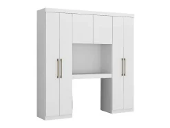 Vente-unique Pont de lit ANTERO - 6 portes - Avec armoires et rangements - L.200 cm - Blanc Discount