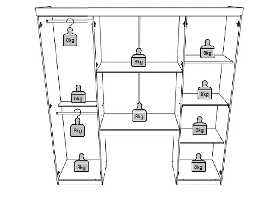 Vente-unique Pont de lit ANTERO - 6 portes - Avec armoires et rangements - L.200 cm - Blanc Discount