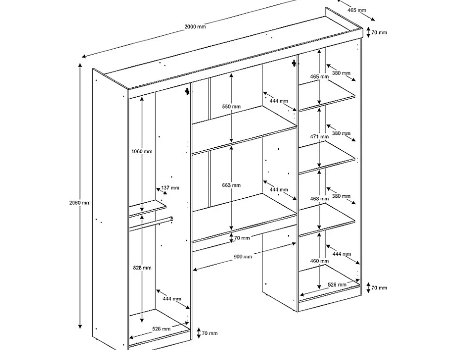 Vente-unique Pont de lit ANTERO - 6 portes - Avec armoires et rangements - L.200 cm - Blanc Discount