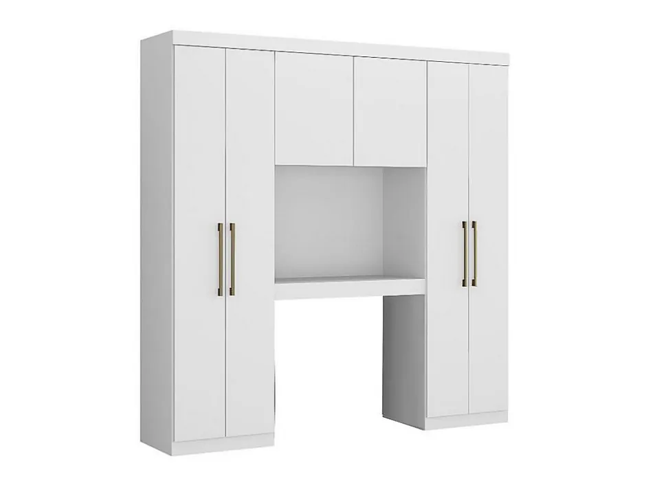 Vente-unique Pont de lit ANTERO - 6 portes - Avec armoires et rangements - L.200 cm - Blanc Discount