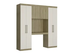 Vente-unique Pont de lit ANTERO II - 6 portes - Avec armoires et rangements - L.200 cm - Chêne et Ivoire