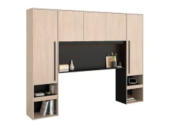 Vente-unique Pont de lit avec rangements - Avec LEDs - L265 cm - Coloris : Naturel et noir - VELONA