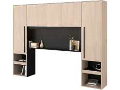 Vente-unique Pont de lit avec rangements - Avec LEDs - L265 cm - Coloris : Naturel et noir - VELONA