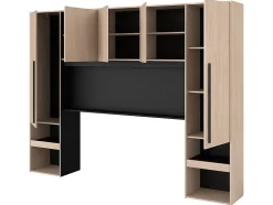 Vente-unique Pont de lit avec rangements - Avec LEDs - L265 cm - Coloris : Naturel et noir - VELONA