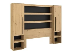Vente-unique Pont de lit avec rangements et LEDs - L269 cm - Coloris : Naturel et noir - VARLY Sale