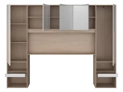 Vente-unique Pont de lit avec rangements - Avec LEDs - L265 cm - Coloris : Blanc brillant et naturel - VELONA