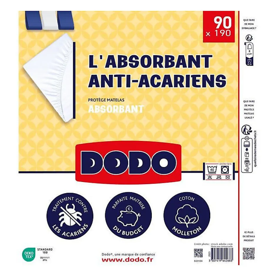 Dodo PROTEGE MATELAS L'ABSORBANT - ANTI ACARIENS - COTON - 90x190 cm -