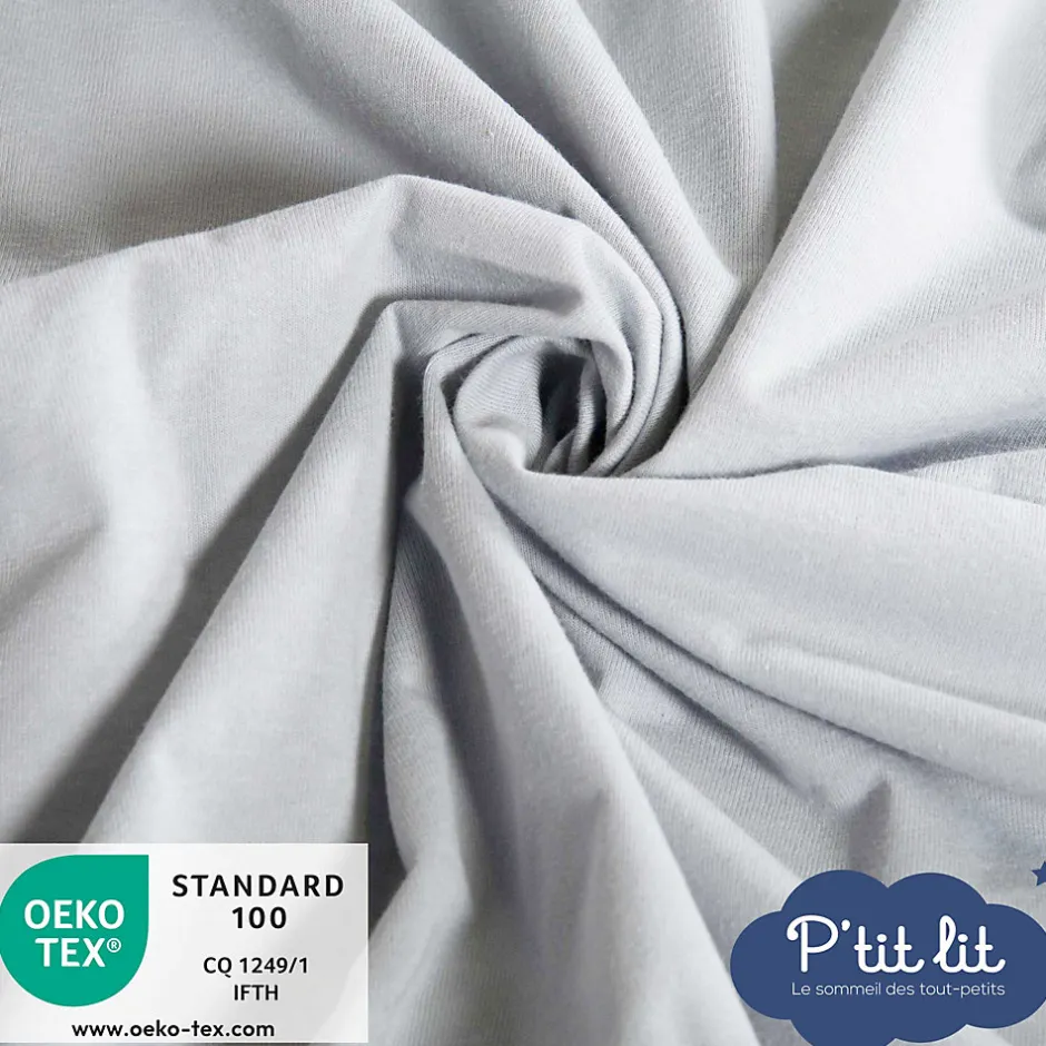 P’Tit Lit Protège Matelas Bébé 2 en 1 - Alèse + Drap Housse - 100% Coton - Imperméable et Respirant - Silencieux - Oeko Tex - Gris
