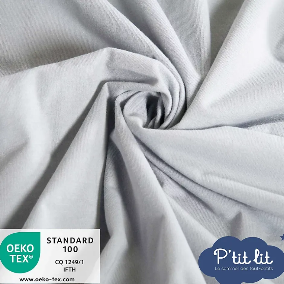 P’Tit Lit Protège Matelas Bébé 2 en 1 - Alèse + Drap Housse - 100% Coton - Imperméable et Respirant - Silencieux - Oeko Tex - Gris
