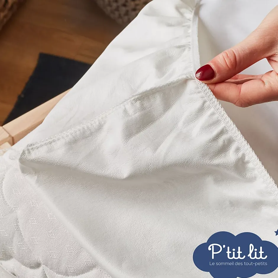 P’Tit Lit Protège Matelas Bébé 2 en 1 - Alèse + Drap Housse - 100% Coton - Imperméable et Respirant - Silencieux - Oeko Tex - Gris