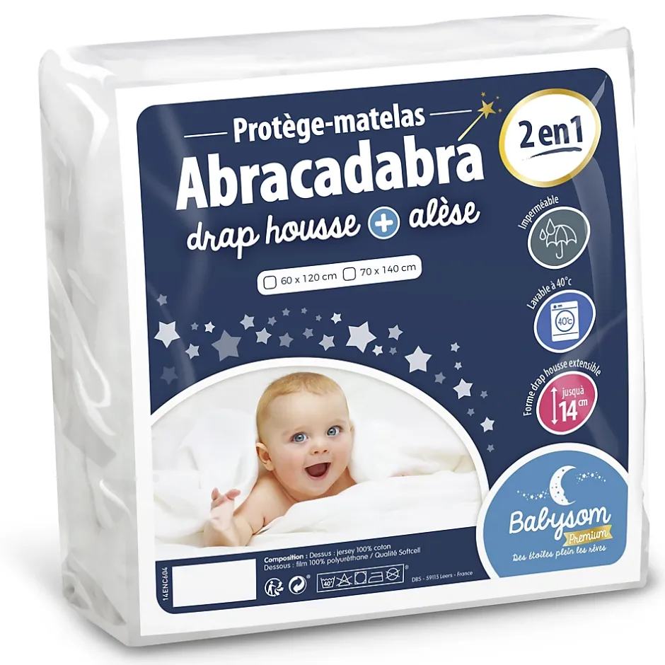 Babysom Protège Matelas Bébé 2 en 1 - Drap housse + Alèse Imperméable - Jersey 100% Coton - Souple et Silencieux - Oeko-Tex Clearance