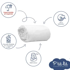 P’Tit Lit Protège Matelas Bébé Bamboo - Couffin - Landeau - Nacelle - 40x80 cm - Alèse Imperméable - Sans traitement chimique Sale