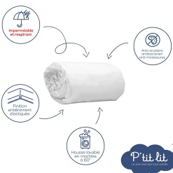 P’Tit Lit Protège Matelas Bébé Éponge 100% Coton - Greenfirst : Traitement Végétal contre les Acariens - Alèse Imperméable