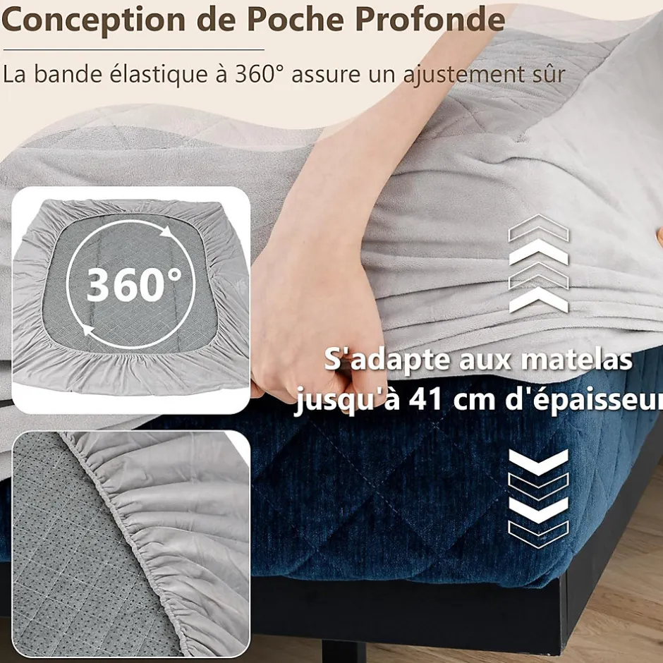 Giantex Protège Matelas Housse de Lit Douce en Polyester Cristal Poche Profonde Dessous Antidérapant 140 X 200 CM Gris