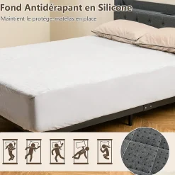 Giantex Protège Matelas Housse de Lit Douce en Polyester Cristal Poche Profonde Dessous Antidérapant 140 X 200 CM Gris