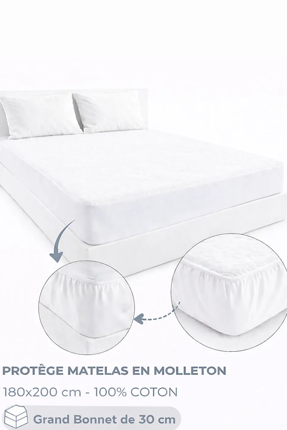 Mortreux Protège Matelas Molleton - Spécial grand lit 180 x 200 - 5073