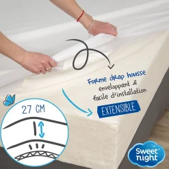 Sweetnight Protège Matelas 90x190 - Molleton 100% Coton - Senteur Linge Propre - Forme Drap Housse Extensible