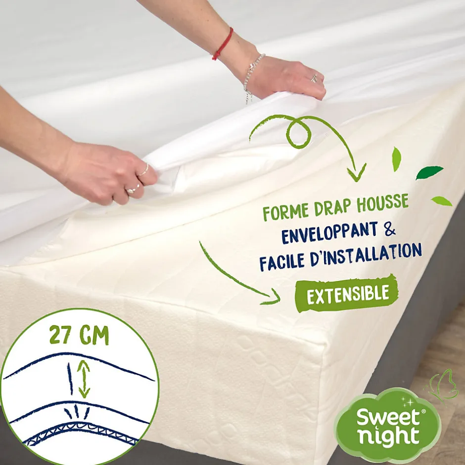 Sweetnight Protège Matelas 160x200 cm - Molleton 100% Coton - Traitement Végétal Anti-Acariens Greenfirst