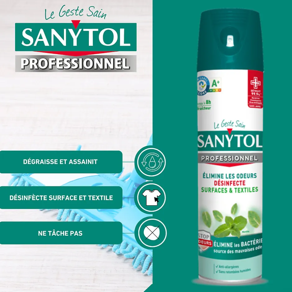 Sanytol Purificateur d'air surfaces et textiles menthe 600ml