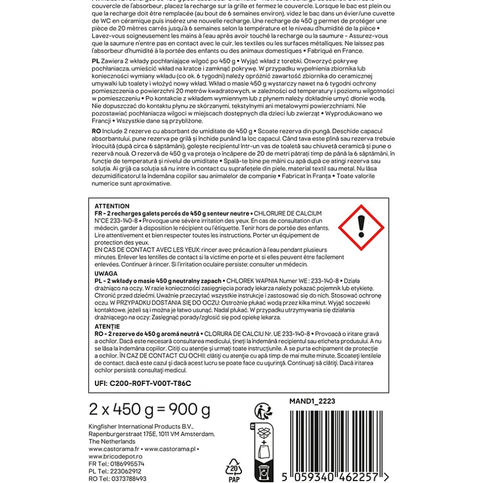 GoodHome Recharge pour absorbeur d'humidité 2 galets neutre 20m² 450g Outlet