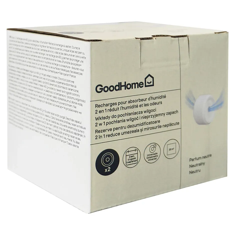 GoodHome Recharge pour absorbeur d'humidité 2 galets neutre 20m² 450g Outlet