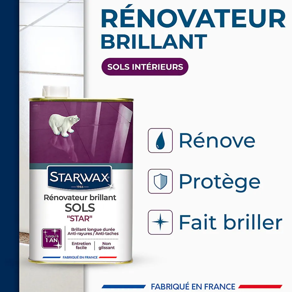 Starwax Rénovateur brillant Star longue durée tous sols intérieurs 1L