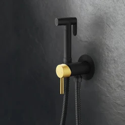 Kibath Robinet WC HYGIÈNE INTIME 2 eaux NOIR OR mat en laiton