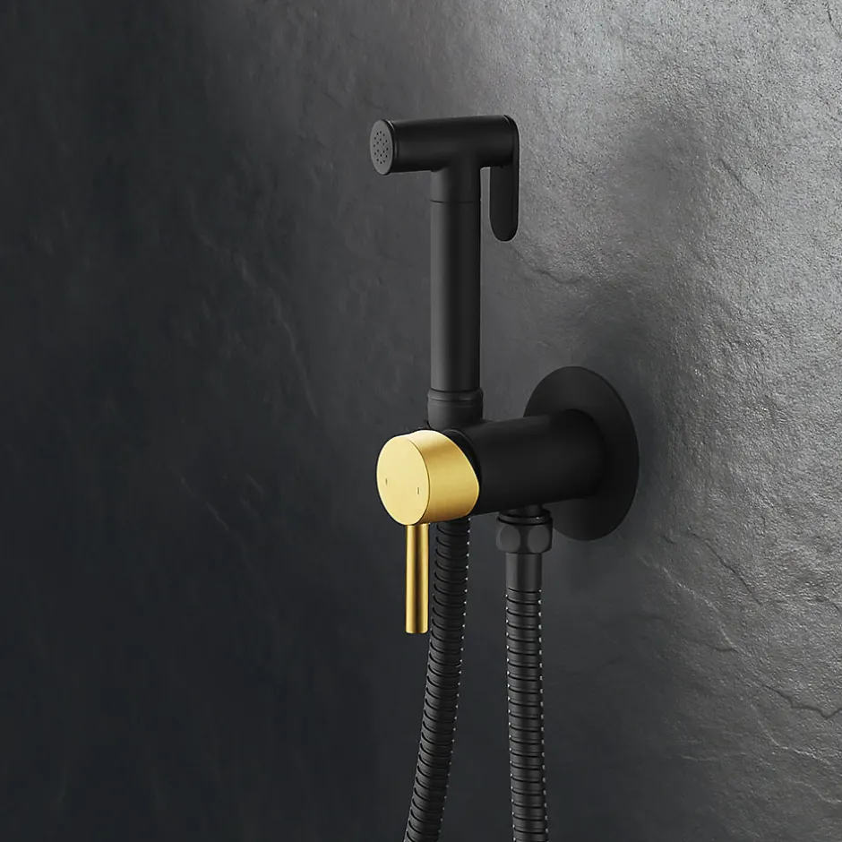 Kibath Robinet WC HYGIÈNE INTIME 2 eaux NOIR OR mat en laiton