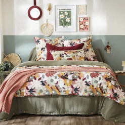 Altobuy SARAH - Chemin de Lit 90x200cm Gaze de Coton Imprimé Rose Imprimé Floral