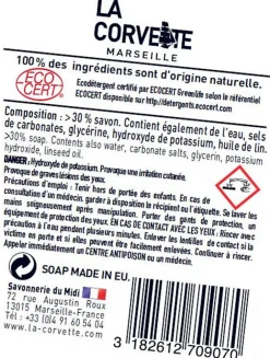 La Corvette Savon noir Savonnerie du midi en pâte à l’huile de lin 1kg