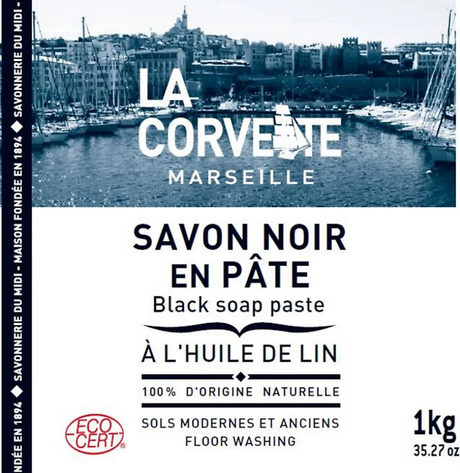 La Corvette Savon noir Savonnerie du midi en pâte à l’huile de lin 1kg
