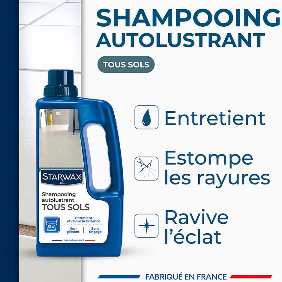 Starwax Shampoing autolustrant 2 en 1 tous sols intérieurs 1L