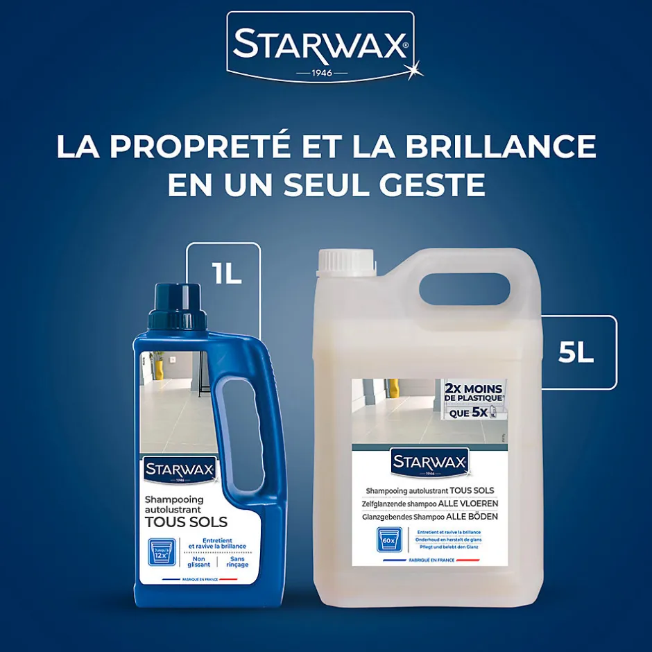 Starwax Shampoing autolustrant 2 en 1 tous sols intérieurs 1L