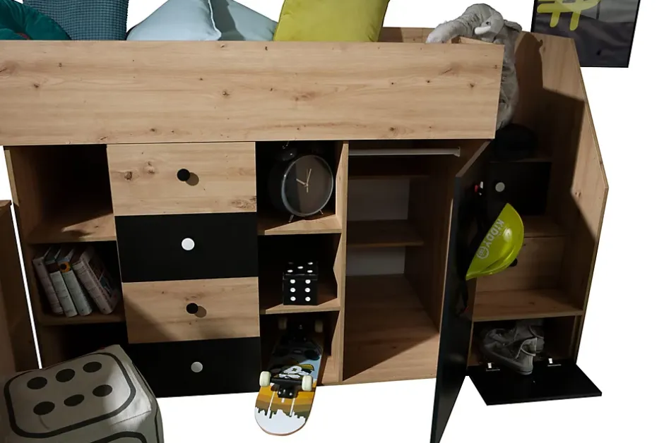 Abiks Meble SMART 3P Lit superposé 248,5/123/93 (artisan/noir) Outlet