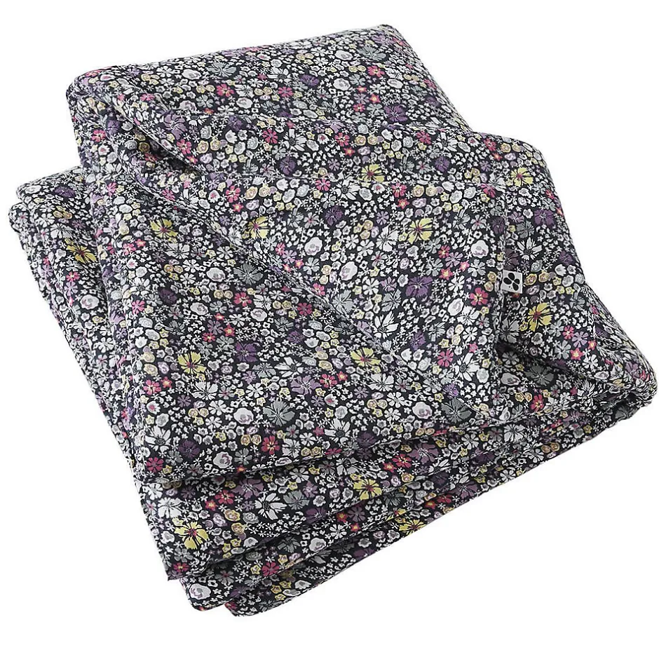 Altobuy SOIZIC - Chemin de Lit 90x200cm Gaze de Coton Imprimé Bleu-Violet Imprimé Fleurs Discount