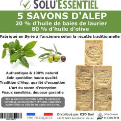 Tout Pour Les Nuisibles Solu Essentiel - Savon d Alep - 20% huile de baies de laurier - 80% huile d olive - Savon de 200g - lot de 5 Clearance